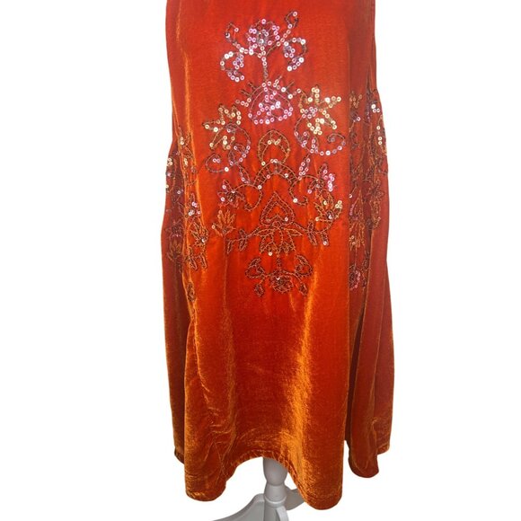 Free People Jill's Sequin Swing Velvet Halter Mini Dress Orange Sleeveless Large - Picture 13 of 16